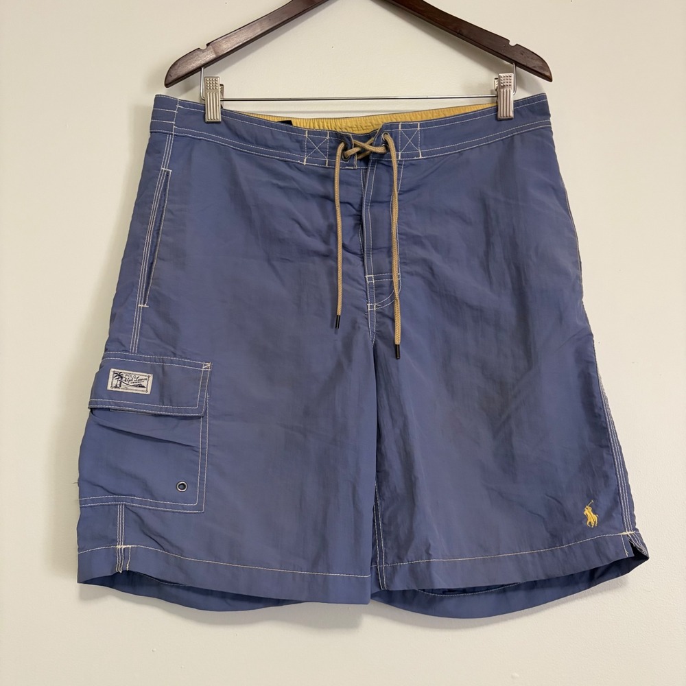 Polo Ralph Lauren Mens Blue Cargo Swim Trunks Embroidered Pony Logo Small